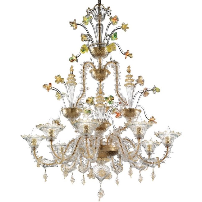 TOKYO - Gold crystal chandelier with yellow flowers