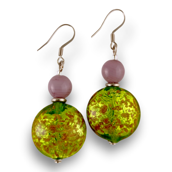 JUNGLE - Green and gold pendant earrings