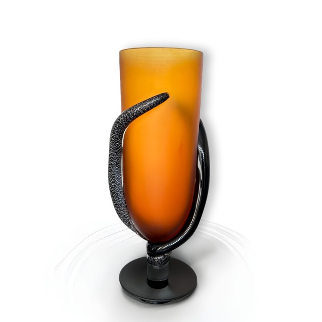 MAURICE - Satin Amber design vase with Black spirals