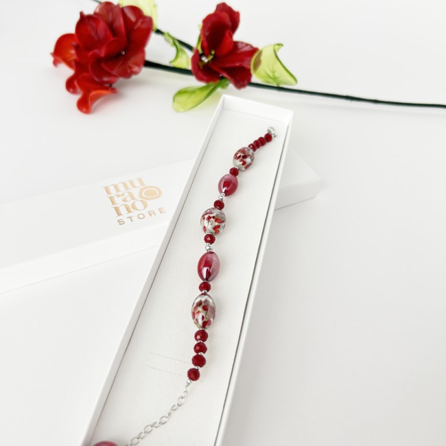 MONET - Bracelet femme avec perles rouge carmin