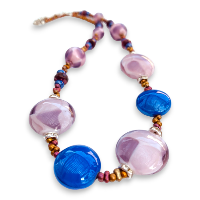PRINCESS – Moderne Halskette mit rosa und blauen Perlen