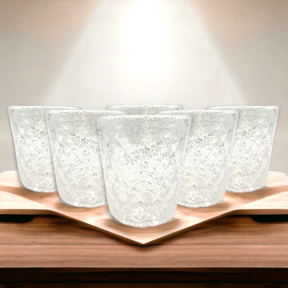 HERMES - Set of 6 "Baloton" glasses in SILVER leaf in Murano Glass